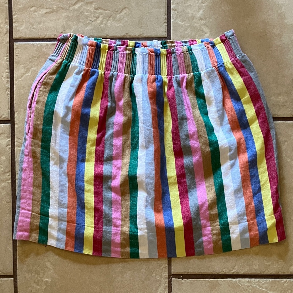 J. Crew Multicolor Striped Linen /Cotton pull-on Mini Skirt